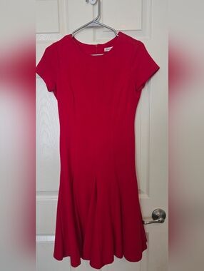 Calvin Klein Red Short-Sleeve Flared Midi Dress